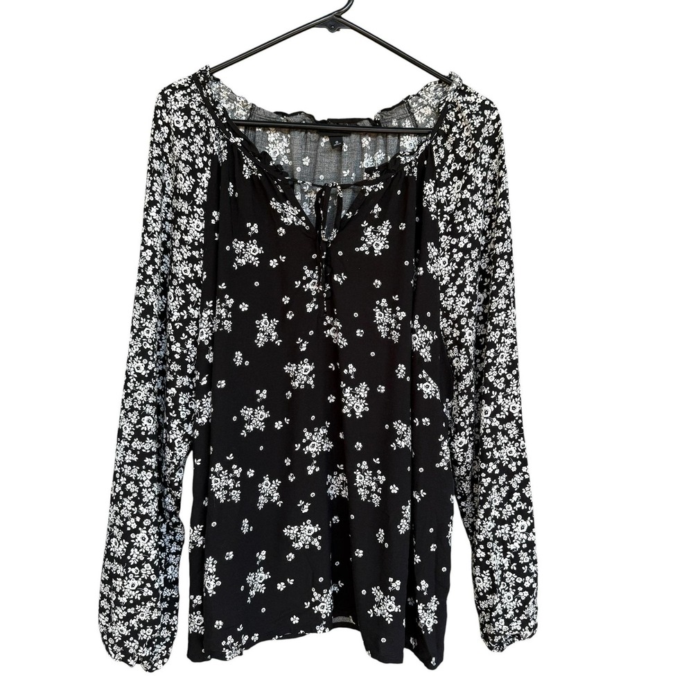 Torrid Blouse Womens 0 Black Floral Raglan Long Sleeve Tunic Top Plus Size